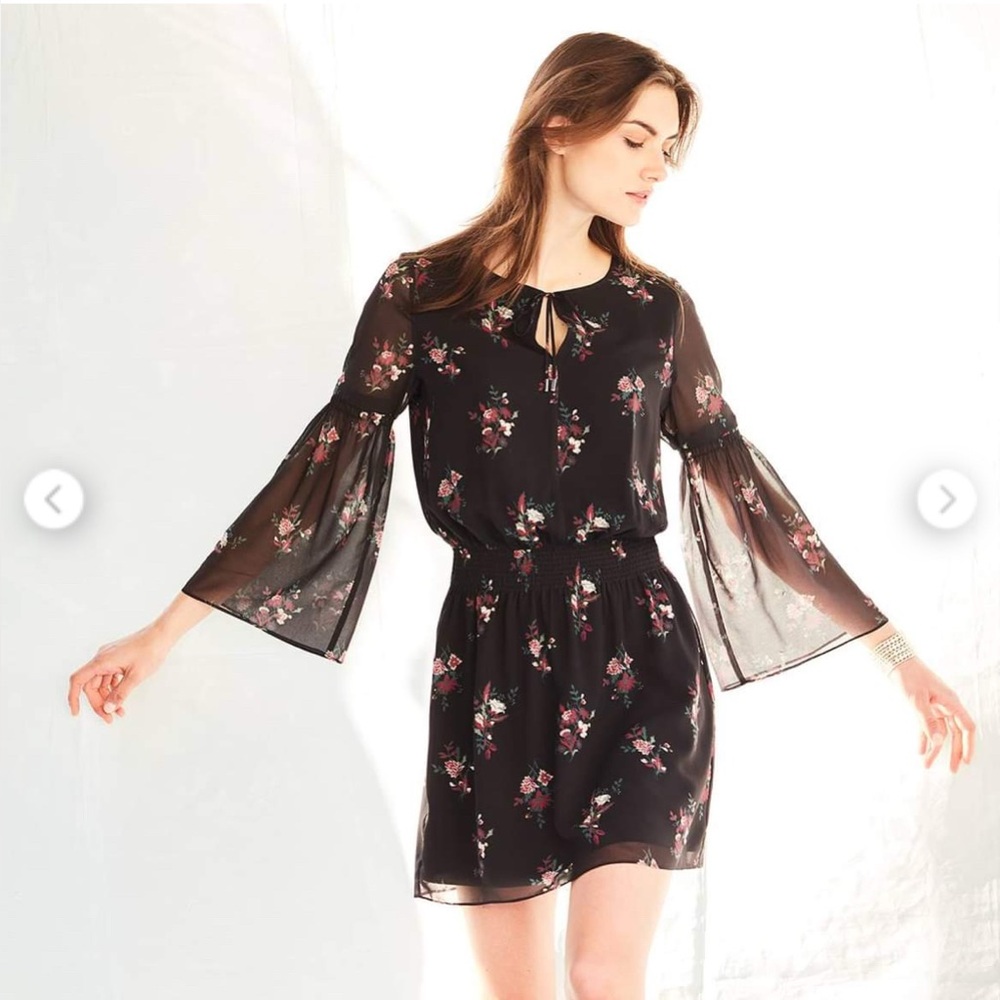 White House Black Market- Floral Long Sleeve Dress Boho Size L